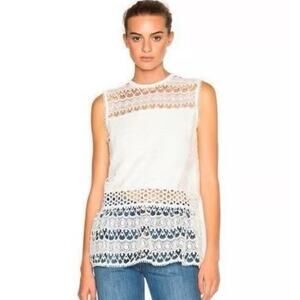 Alexis Georgette White Lace Open Tie Back Peplum Blouse L